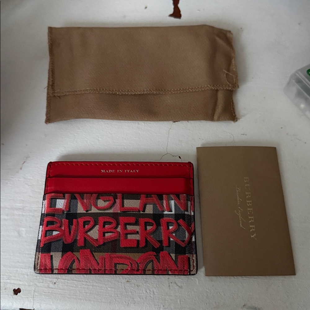 Burberry Red and Black Graphic Card Holder